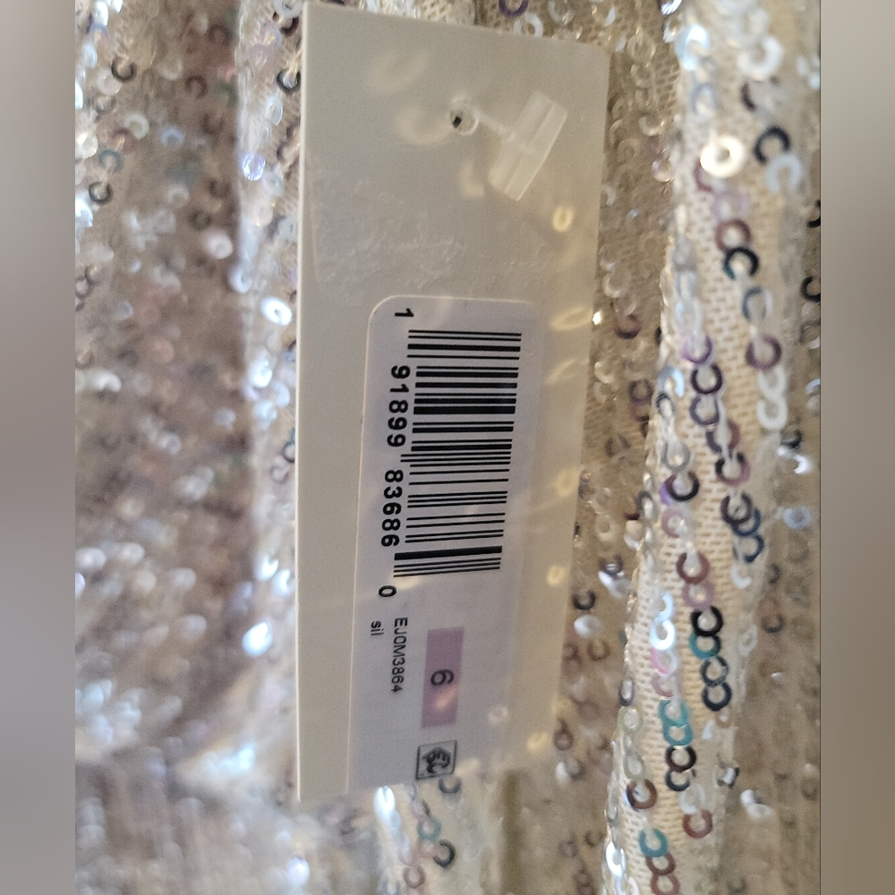 NWT Eliza J Sequin Long Sleeve Cocktail Dress Silver Blouson Size 6 - Picture 5 of 14